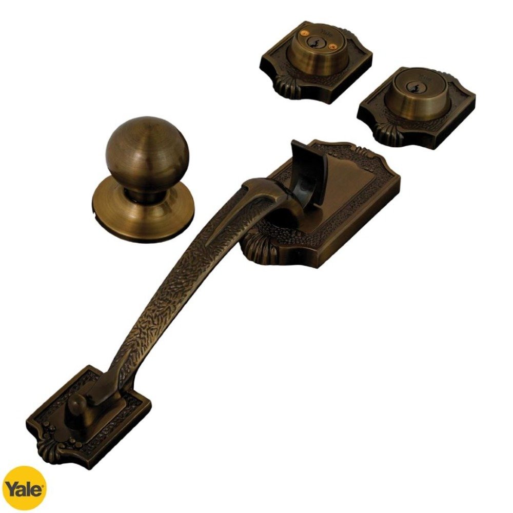 KIT CHAPA YALE DE ENTRADA PRINCIPAL SKU0010560 (BRONCE PUNTEADO)